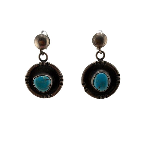 Sterling Silver Jewelry - Vintage Navajo Inspired Sterling Silver Turquoise Earrings